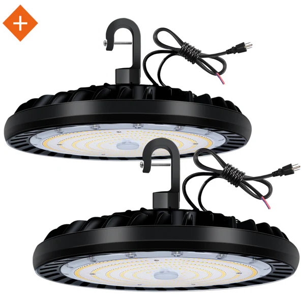 Paquete de 2 luces LED UFO de 150 W para bahía alta, 5000 K, 19 500 lm, 120 V [equivalente a 175 W/250 W MH/HPS] 