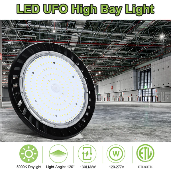 Paquete de 2 luces LED UFO de 150 W para bahía alta, 5000 K, 19 500 lm, 120 V [equivalente a 175 W/250 W MH/HPS] 