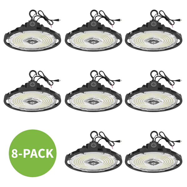 150W LED UFO High Bay Light, 5000K 19,500lm 1-10V Regulable 5000K 5' Cable con enchufe de EE. UU., 100-277V 