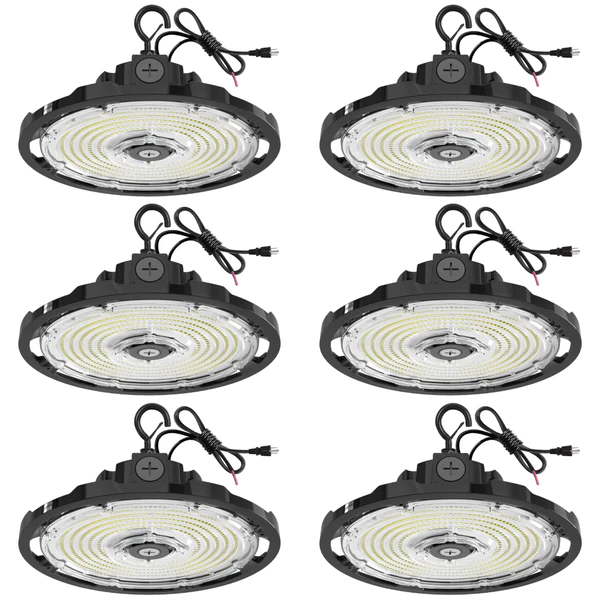 150W LED UFO High Bay Light, 5000K 19,500lm 1-10V Regulable 5000K 5' Cable con enchufe de EE. UU., 100-277V 