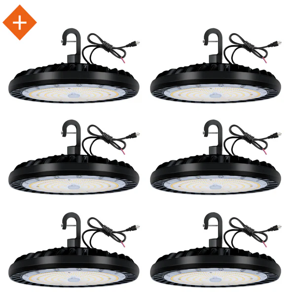 Paquete de 2 luces LED UFO de 150 W para bahía alta, 5000 K, 19 500 lm, 120 V [equivalente a 175 W/250 W MH/HPS] 