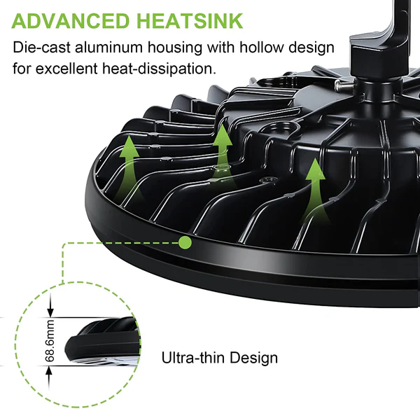 Paquete de 2 luces LED UFO de 150 W para bahía alta, 5000 K, 19 500 lm, 120 V [equivalente a 175 W/250 W MH/HPS] 