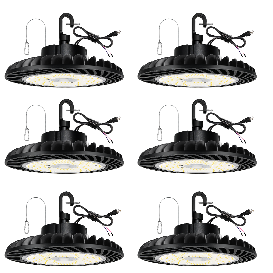 150W LED UFO High Bay Light, 5000K 19,500lm 1-10V Regulable 5000K 5' Cable con enchufe de EE. UU., 100-277V 