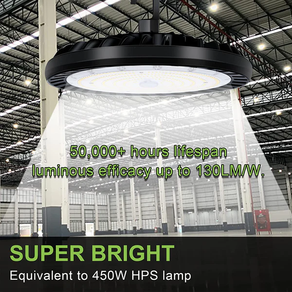 Paquete de 2 luces LED UFO de 150 W para bahía alta, 5000 K, 19 500 lm, 120 V [equivalente a 175 W/250 W MH/HPS] 