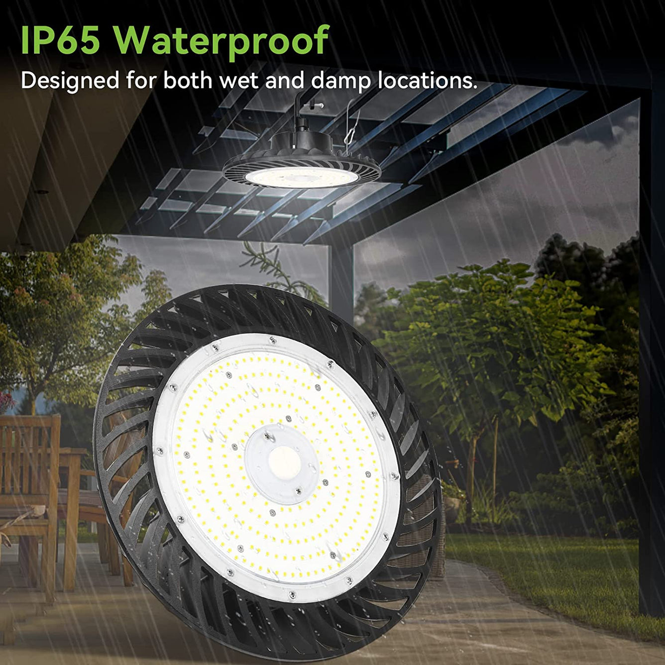 150W LED UFO High Bay Light, 5000K 19,500lm 1-10V Regulable 5000K 5' Cable con enchufe de EE. UU., 100-277V 