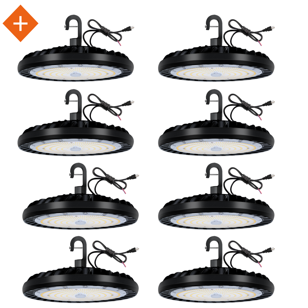 Paquete de 2 luces LED UFO de 150 W para bahía alta, 5000 K, 19 500 lm, 120 V [equivalente a 175 W/250 W MH/HPS] 