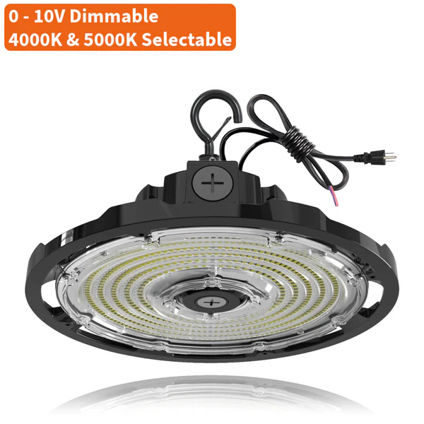 150W LED UFO High Bay Light, 5000K 19,500lm 1-10V Regulable 5000K 5' Cable con enchufe de EE. UU., 100-277V 