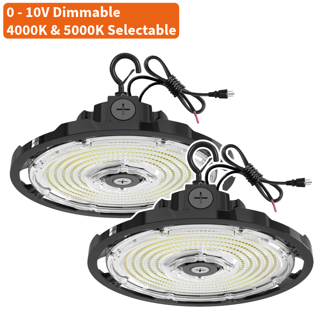 Paquete de 2 luces LED UFO de 150 W para bahía alta, 5000 K, 19 500 lm, 120 V [equivalente a 175 W/250 W MH/HPS] 